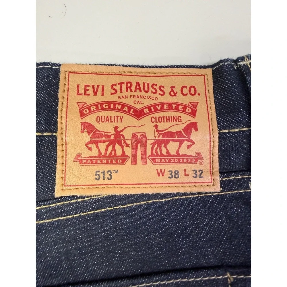 Levis 513 Slim Straight Jeans Mens 38x32 Dark Indigo Blue Denim Pants 06990-110